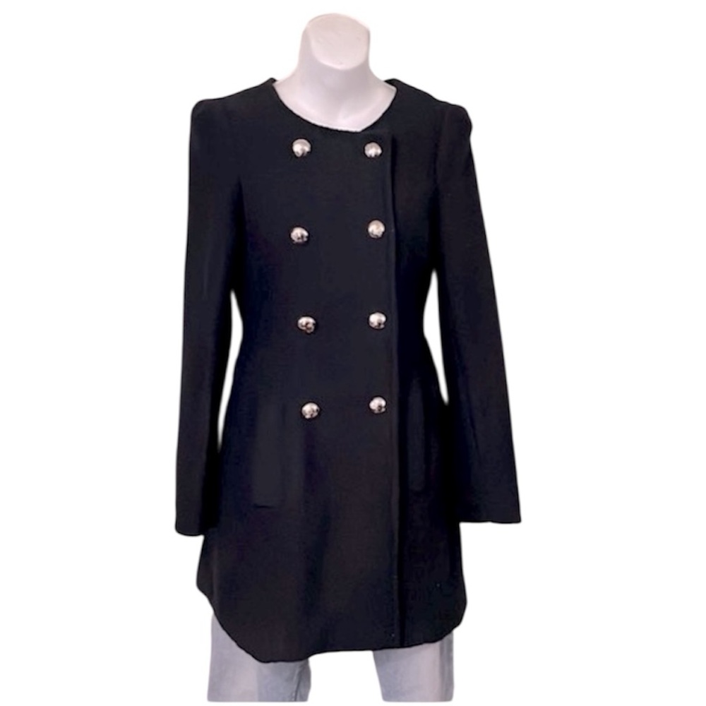 God Is Girl Woman’s Double Breasted Black Dress Trench Pea Coat Sz M